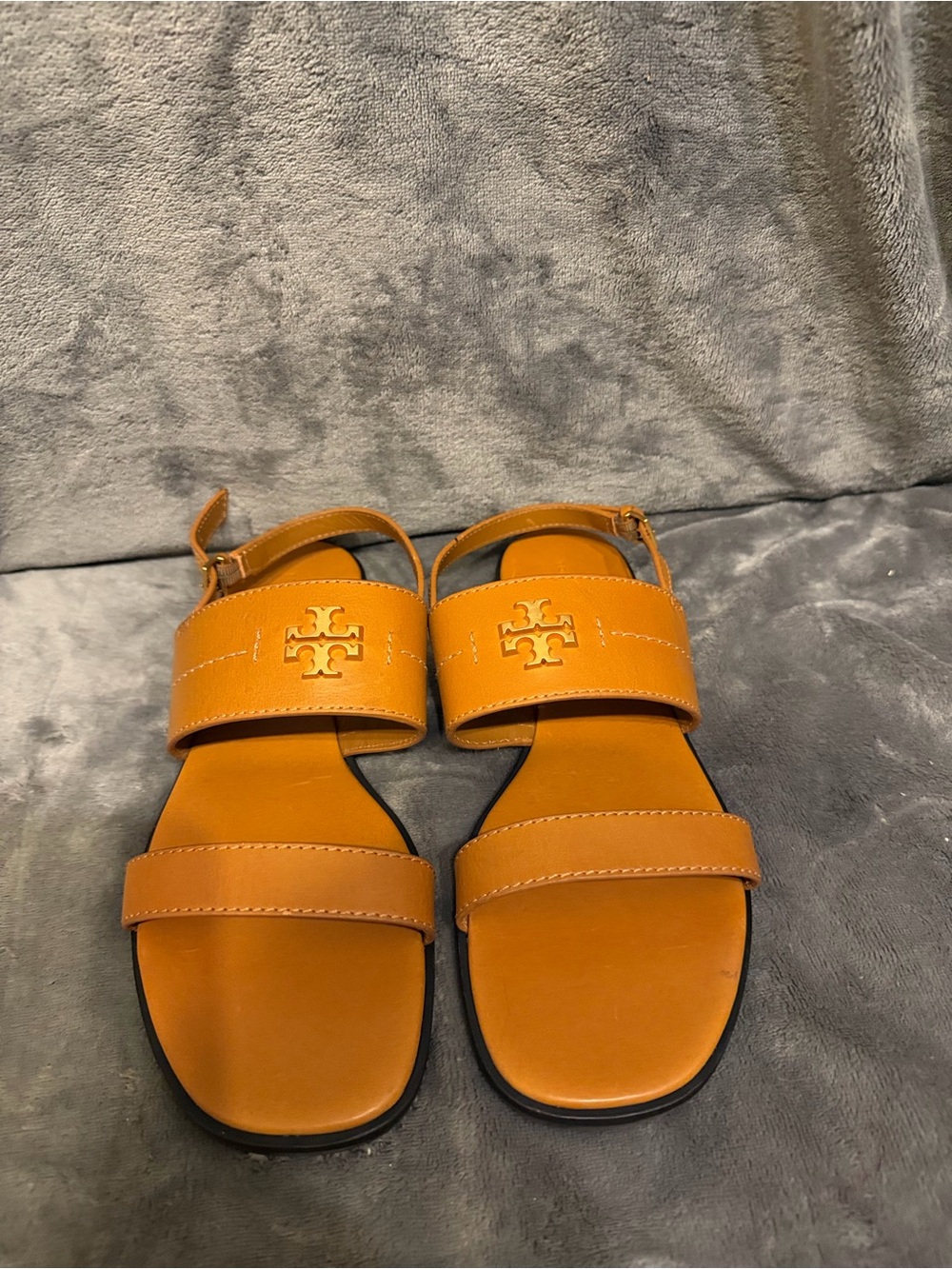 Tory Burch Tan-Orange Leather Logo Strap Sandals